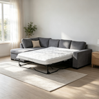 Kristie Fabric Corner Sofa Bed with Pull-Out Queen Mattress -Dark Grey