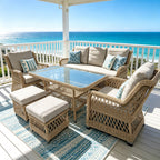 Corfuout 6PC Outdoor Wicker Dining Lounge Set