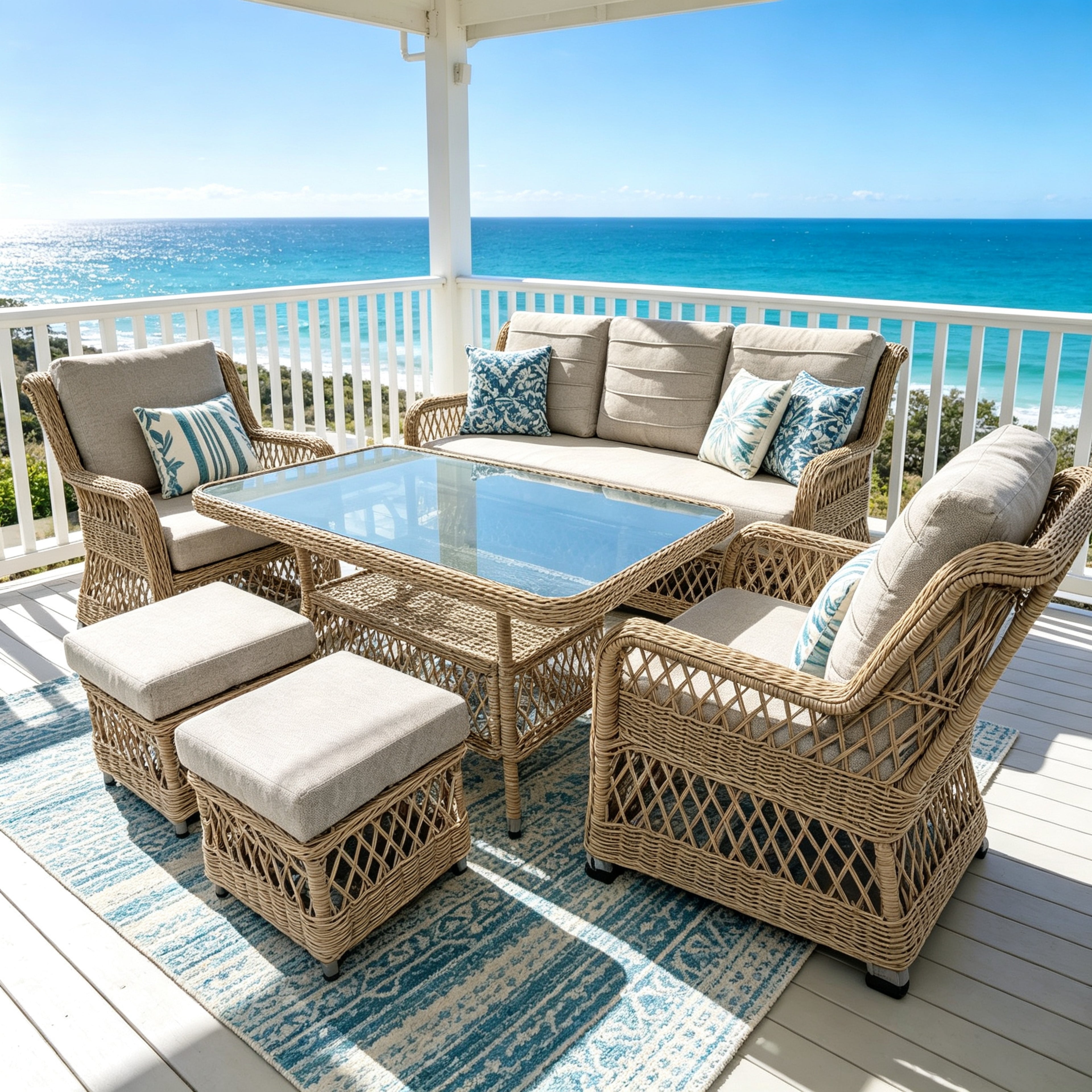 Corfuout 6PC Outdoor Wicker Dining Lounge Set