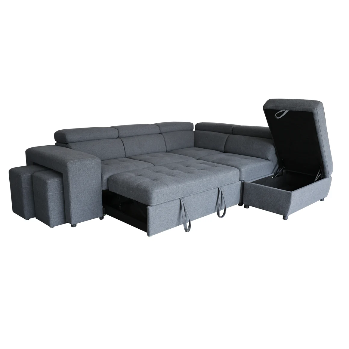Positano Fabric Corner Sofa Bed with Storage & Hidden Footstools