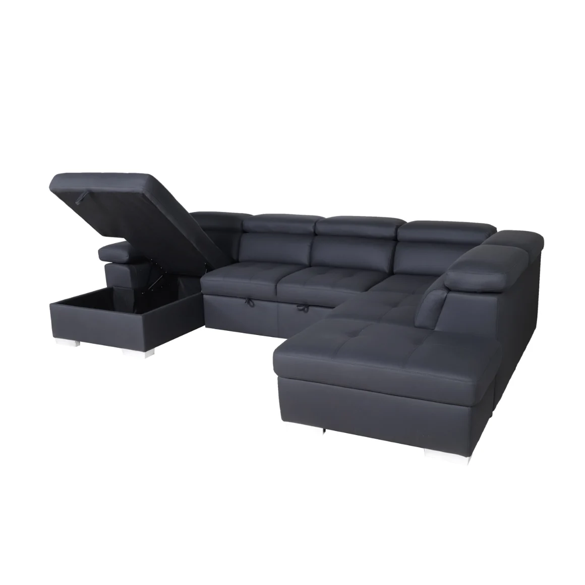 Brighton Soft Rhino Fabric Pull Out SofaBed With Storage Chaise and Wireless Charger