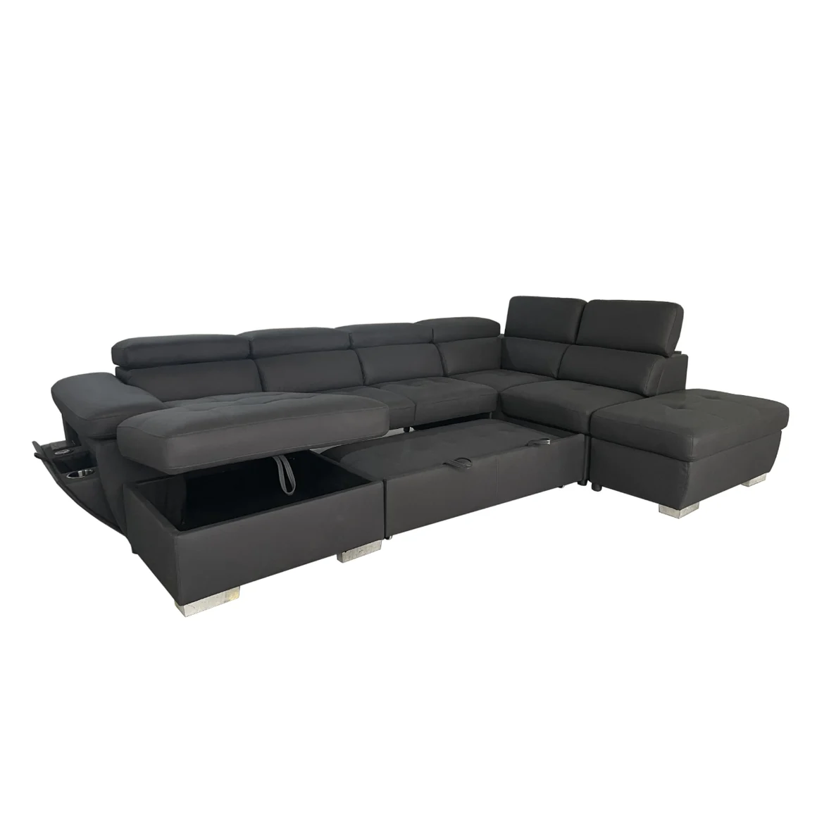 Brighton Soft Rhino Fabric Pull Out SofaBed With Storage Chaise and Wireless Charger