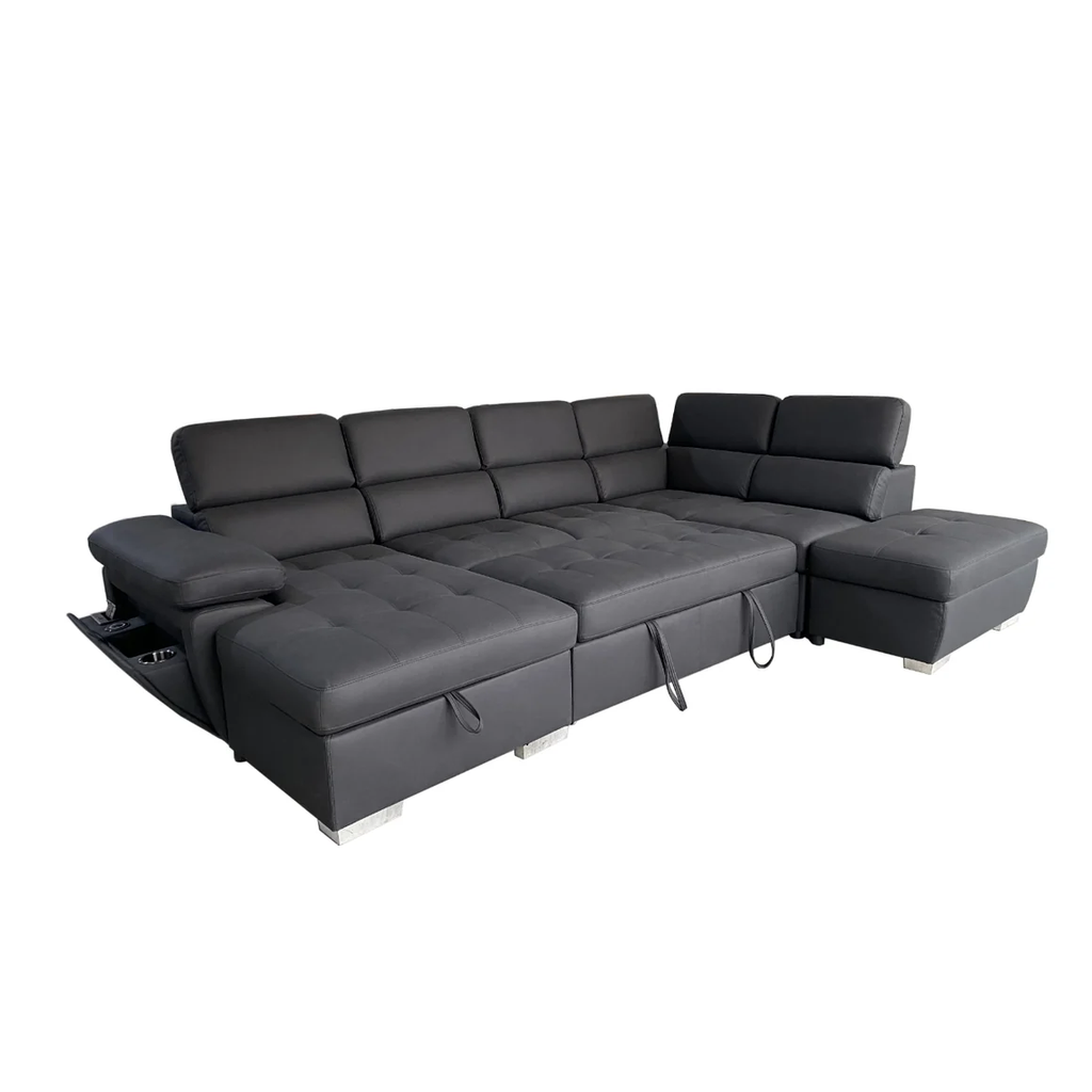 Brighton Soft Rhino Fabric Pull Out SofaBed With Storage Chaise and Wireless Charger