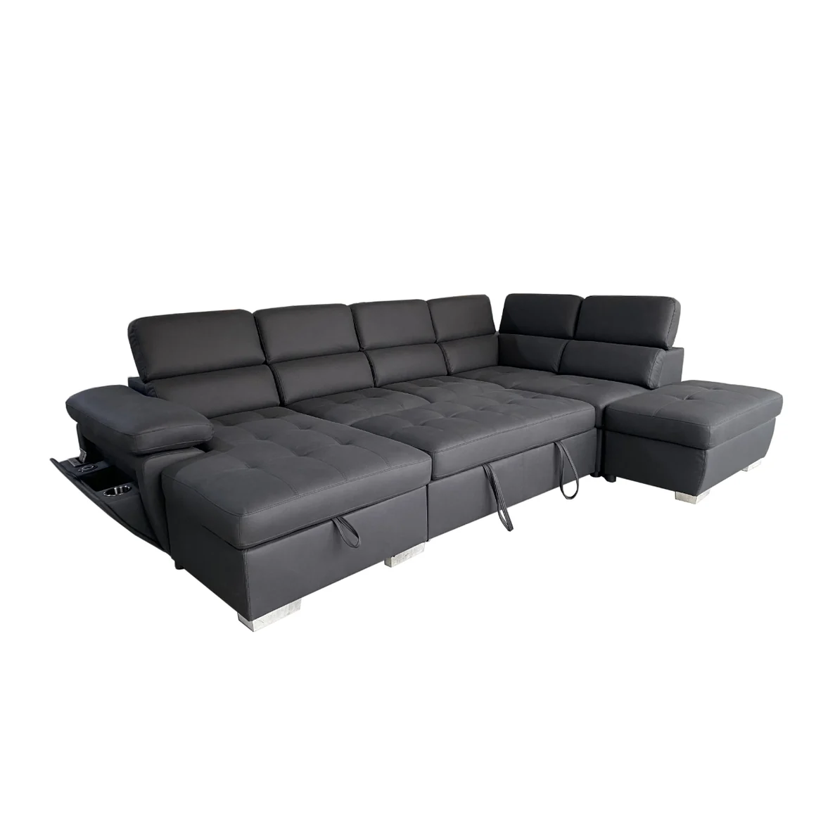 Brighton Soft Rhino Fabric Pull Out SofaBed With Storage Chaise and Wireless Charger