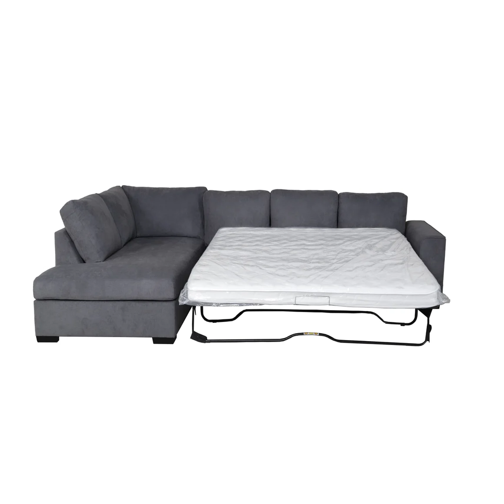 Kristie Fabric Corner Sofa Bed with Pull-Out Queen Mattress -Dark Grey