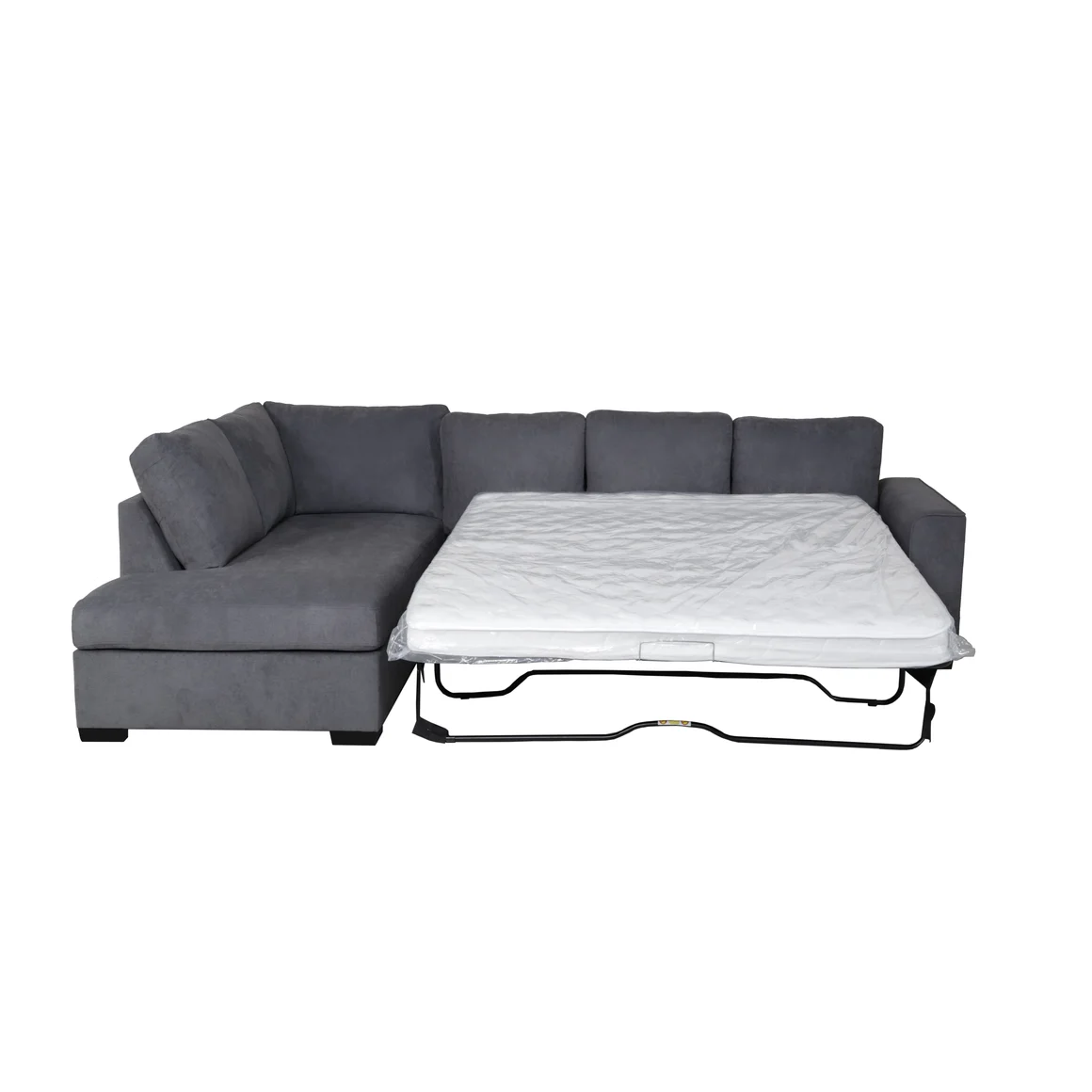 Kristie Fabric Corner Sofa Bed with Pull-Out Queen Mattress -Dark Grey
