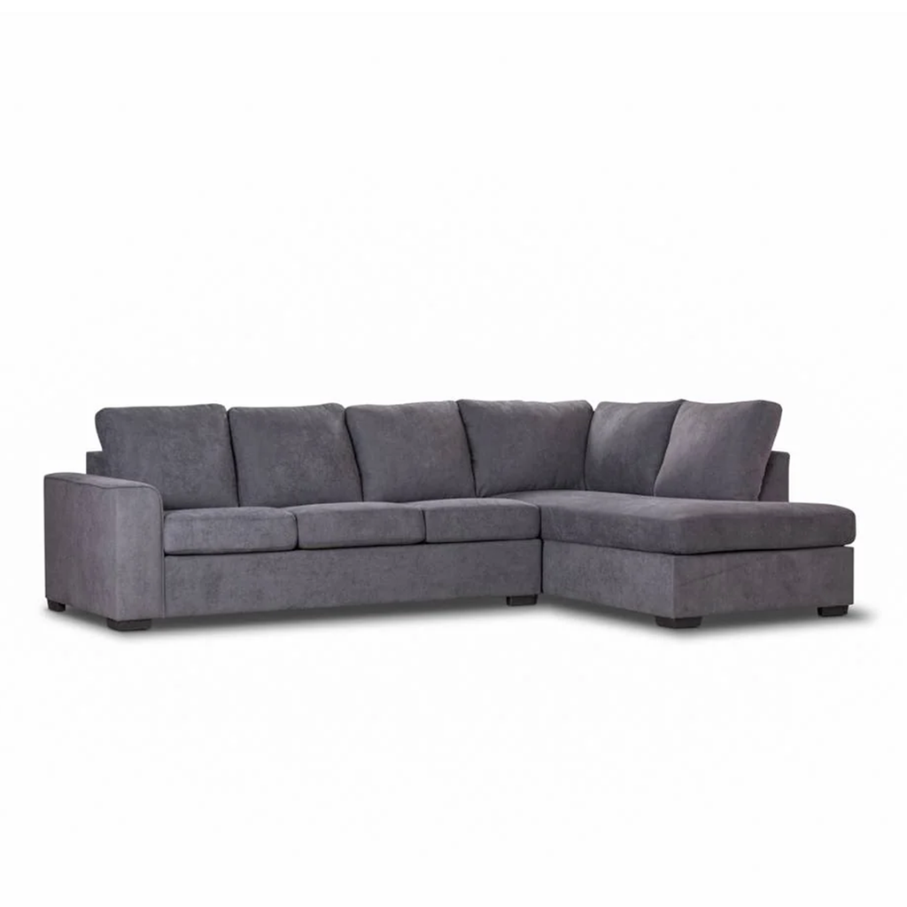 Kristie Fabric Corner Sofa Bed with Pull-Out Queen Mattress -Dark Grey