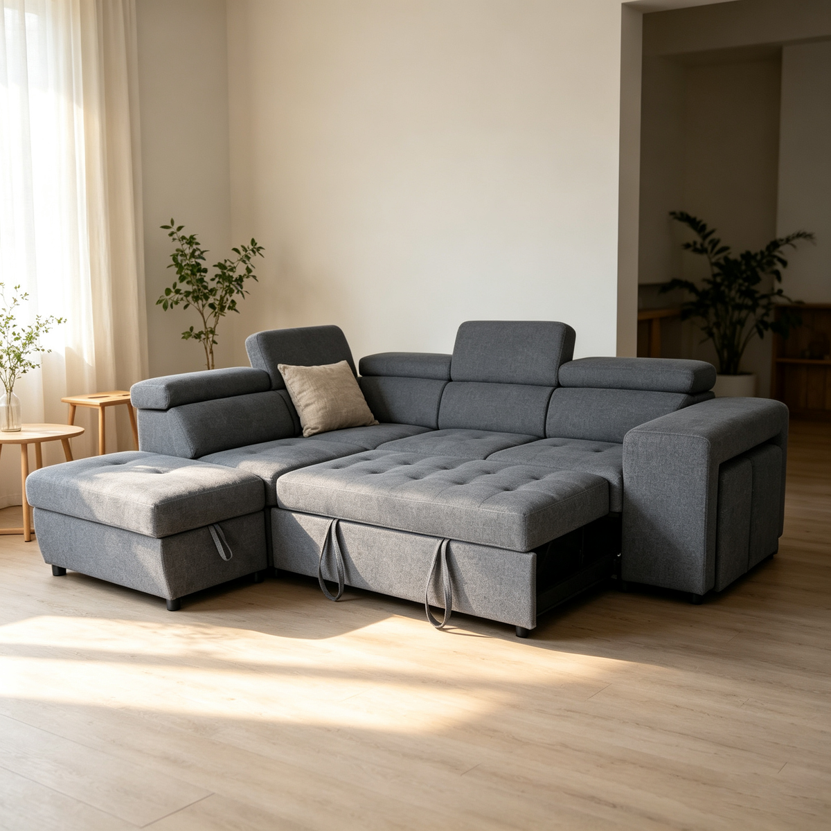 Positano Fabric Corner Sofa Bed with Storage & Hidden Footstools