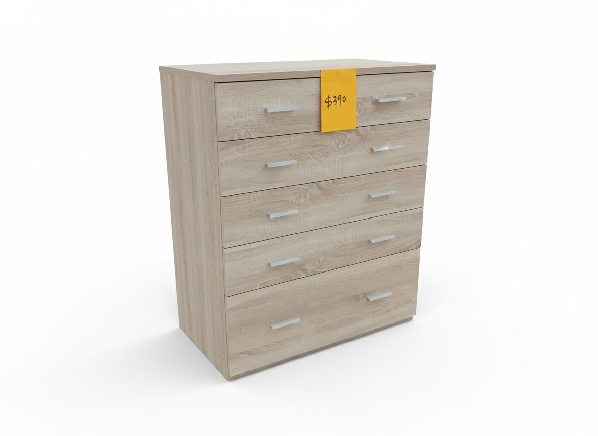 Natural Oak Tallboy -5 Drawer Chest