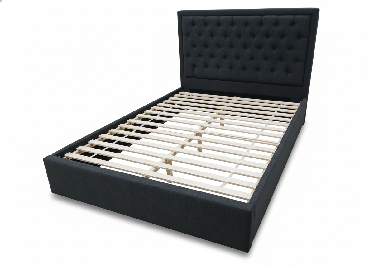 Ritz Queen Bed with Storage Drawers -Charcoal Upholstered