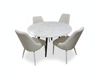 Marble Dining Set -Round Table with 4 Leather Chairs