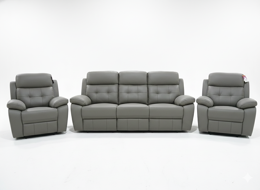 Cosmic 3 + 1 + 1 Manual Recliner Leather Sofa Set -Grey