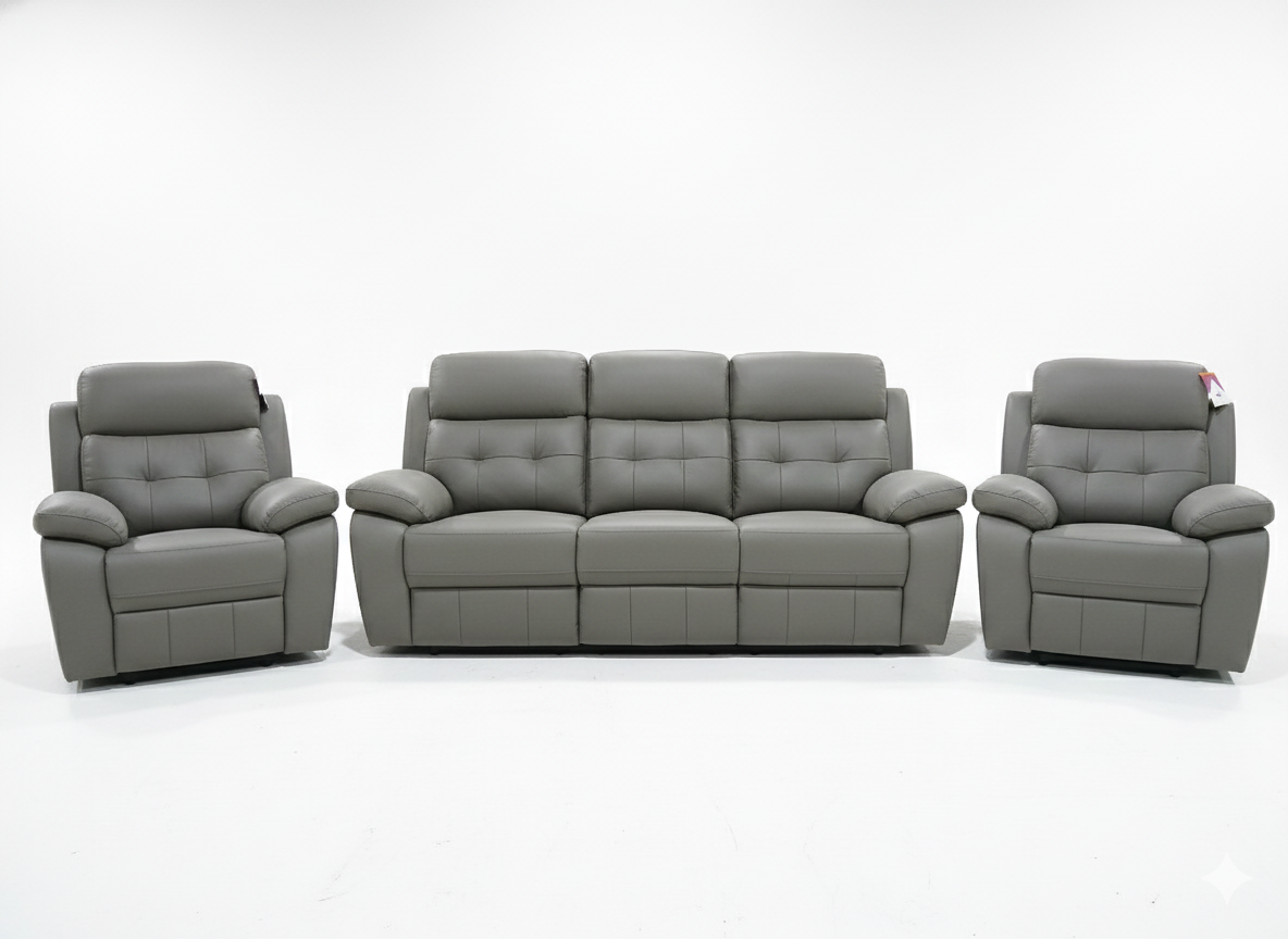 Cosmic 3 + 1 + 1 Manual Recliner Leather Sofa Set -Grey