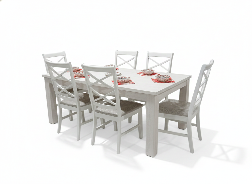 Paddington Dining Set -White 6 Seater (7PC)
