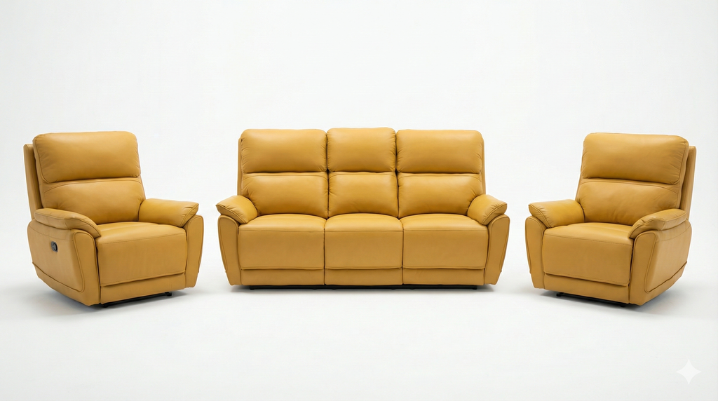 York 3 + 1 + 1 Leather Recliner Sofa Set -Tan