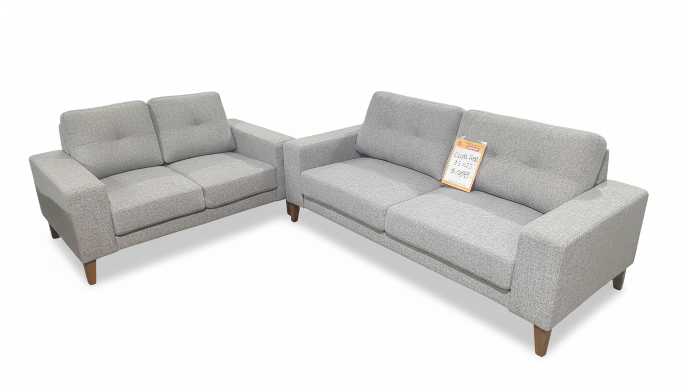 Club Fabric Sofa Set 3+2 -Light Grey