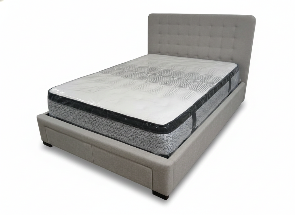 Bobby Double Bed with Storage Drawers -Light Grey Upholstered