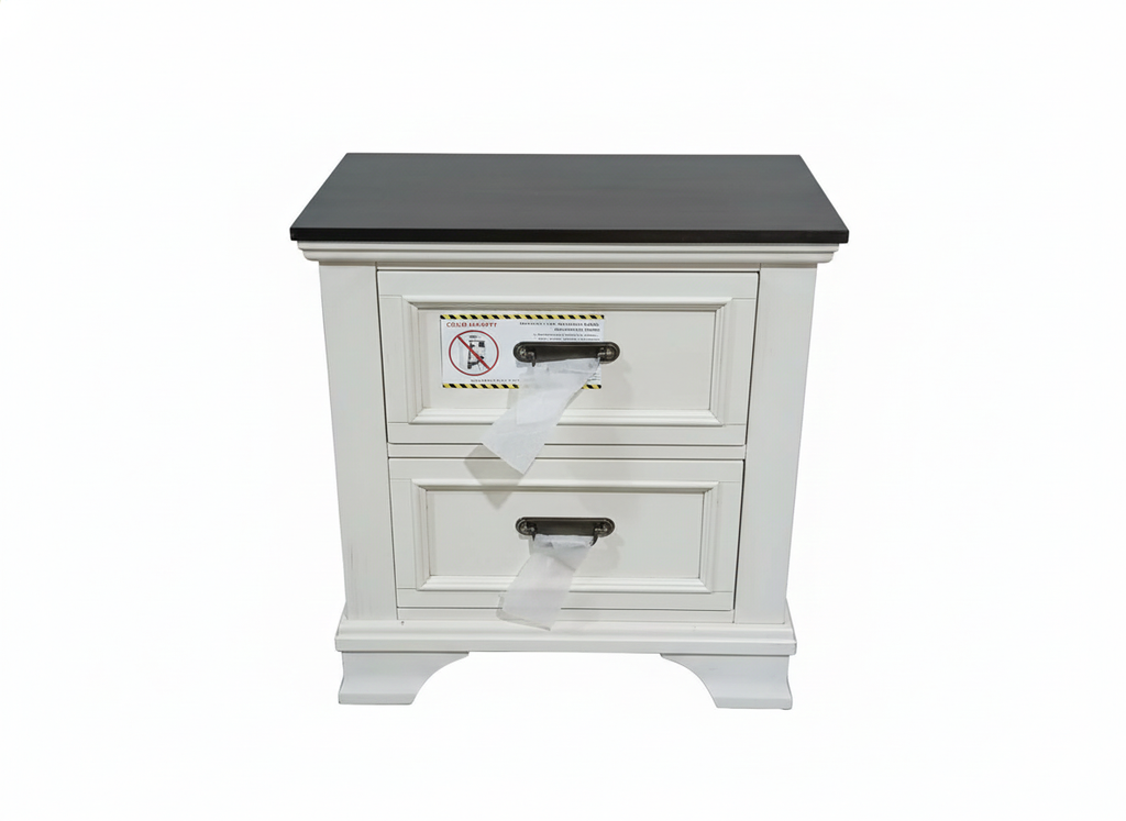 Hamptons White Bedside Table -2 Drawer