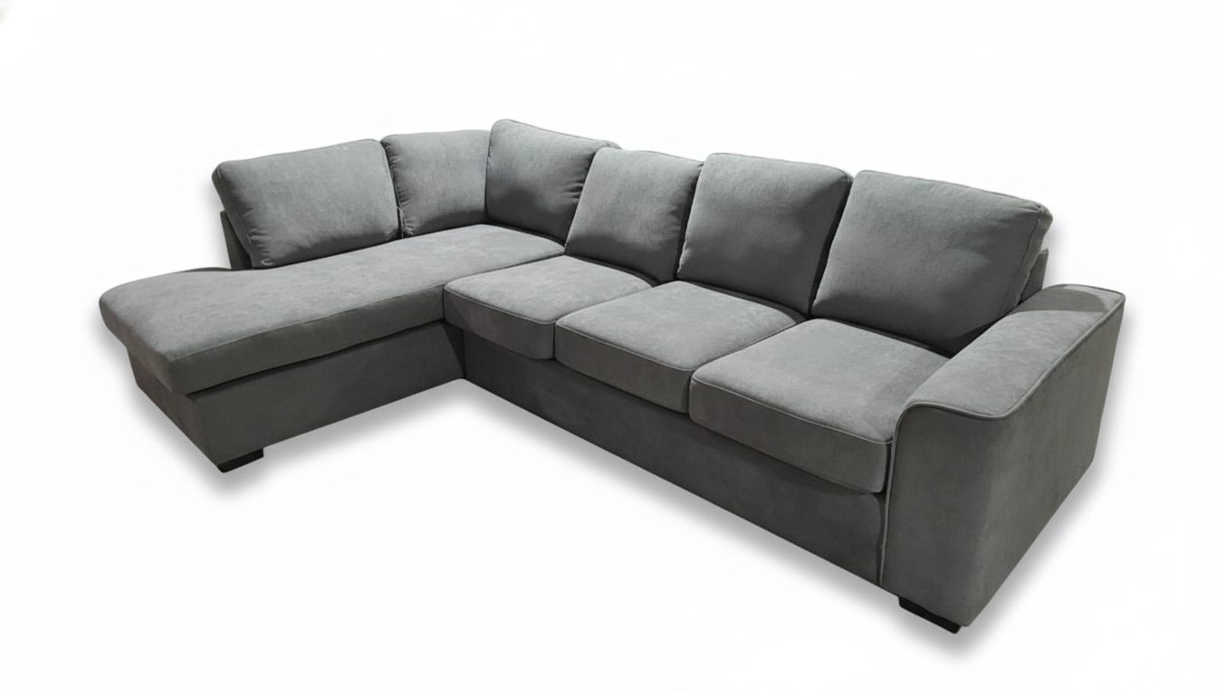 Kristie Fabric Corner Sofa Bed with Pull-Out Double Mattress -Dark Grey