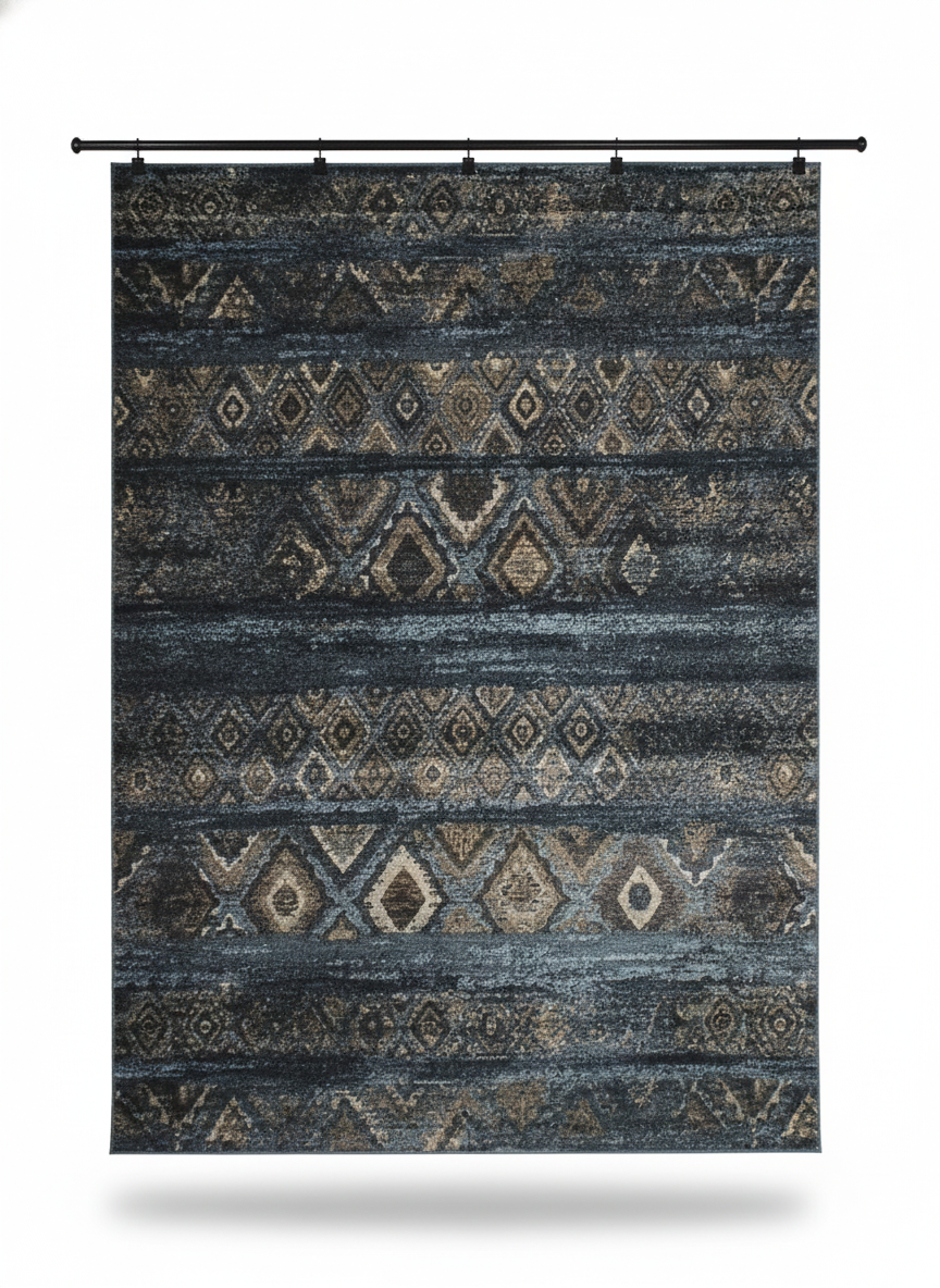 Raffia Tribal Texture Rug -Blue Multi