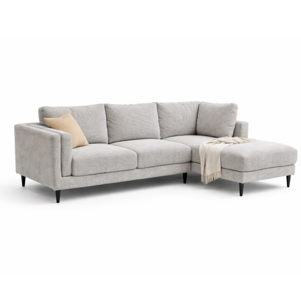 Almada Fabric Corner Sofa with Right Hand Chaise -Light Grey