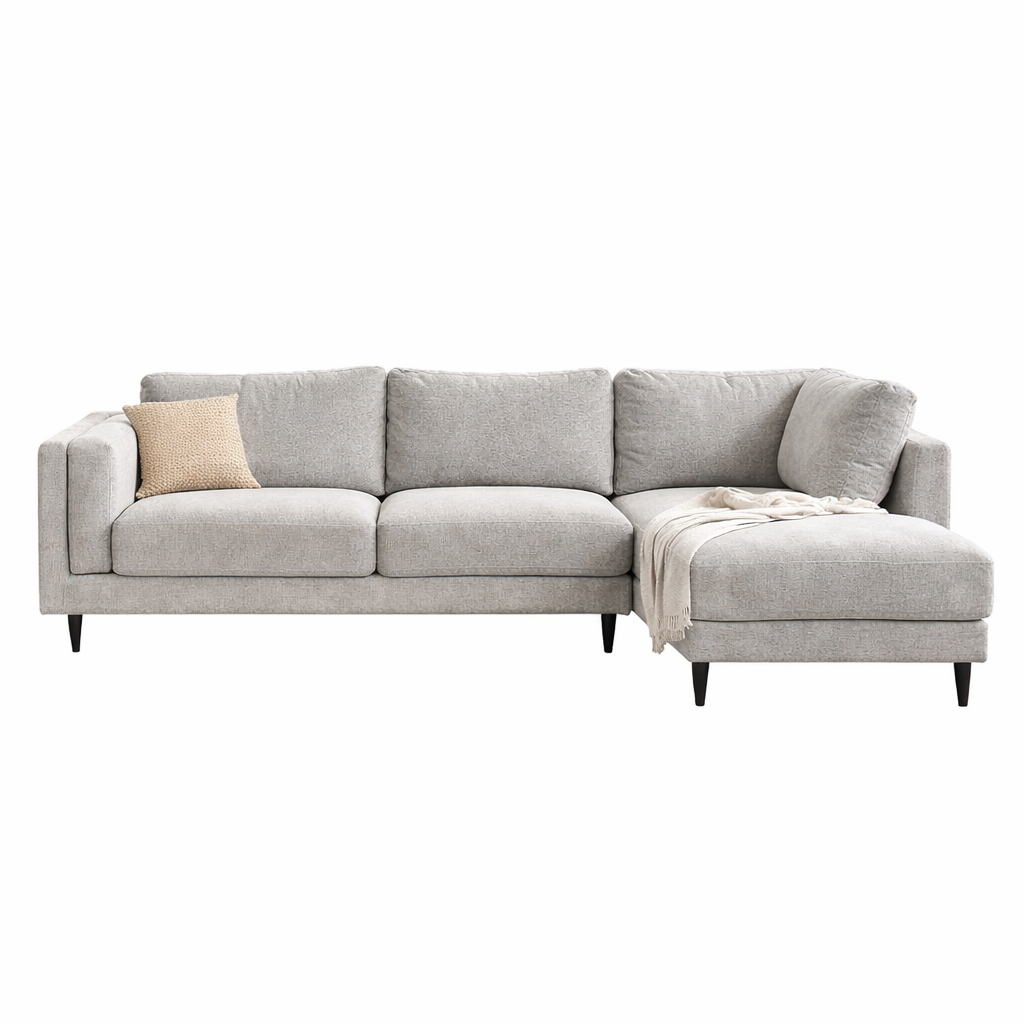 Almada Fabric Corner Sofa with Right Hand Chaise -Light Grey