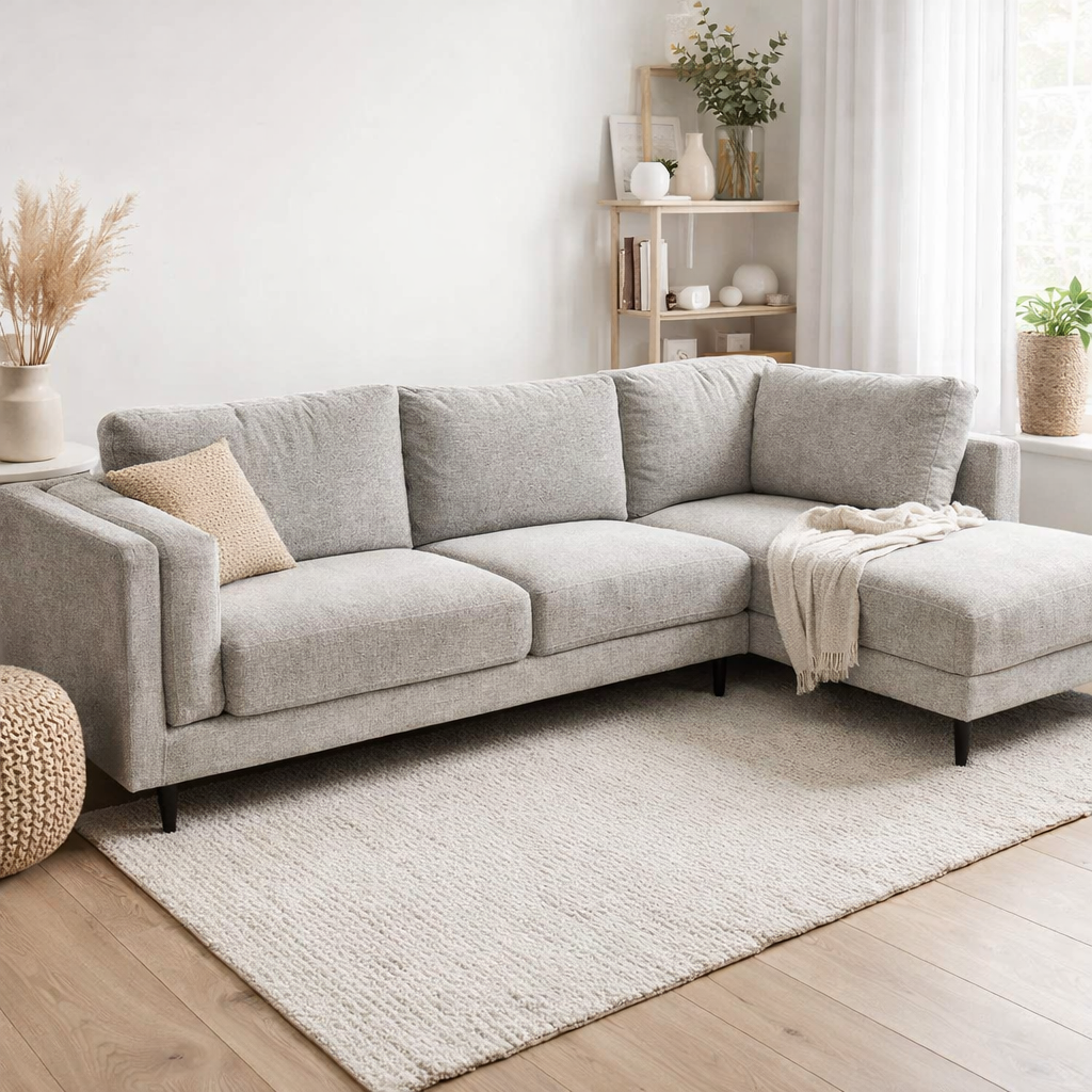 Almada Fabric Corner Sofa with Right Hand Chaise -Light Grey
