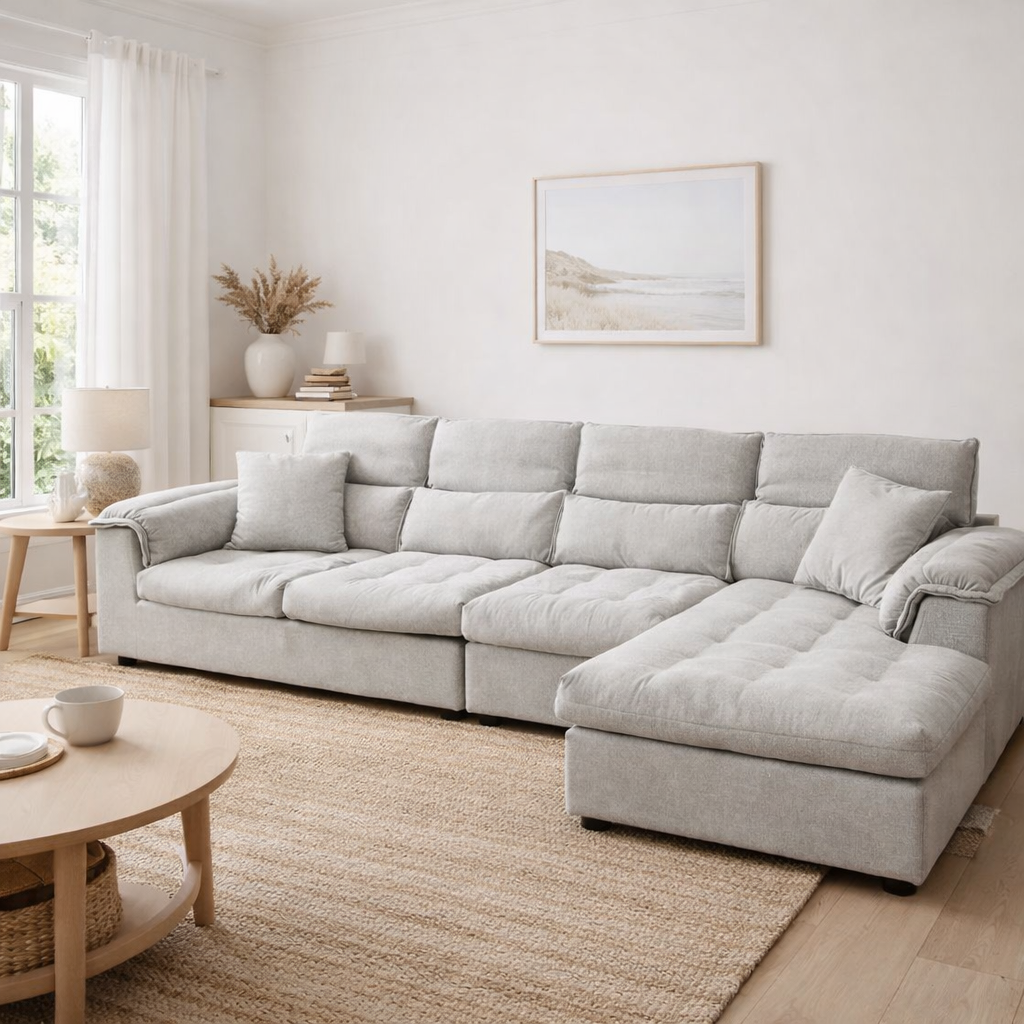 Amanda Goose Down Pet-Friendly Sofa -Light Grey Chaise