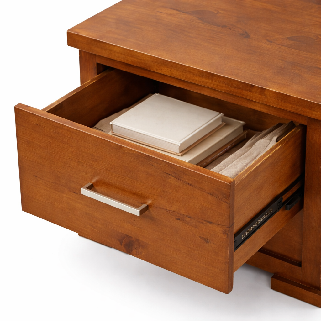 New York Solid Wood Bedside Table -Warm Timber Finish