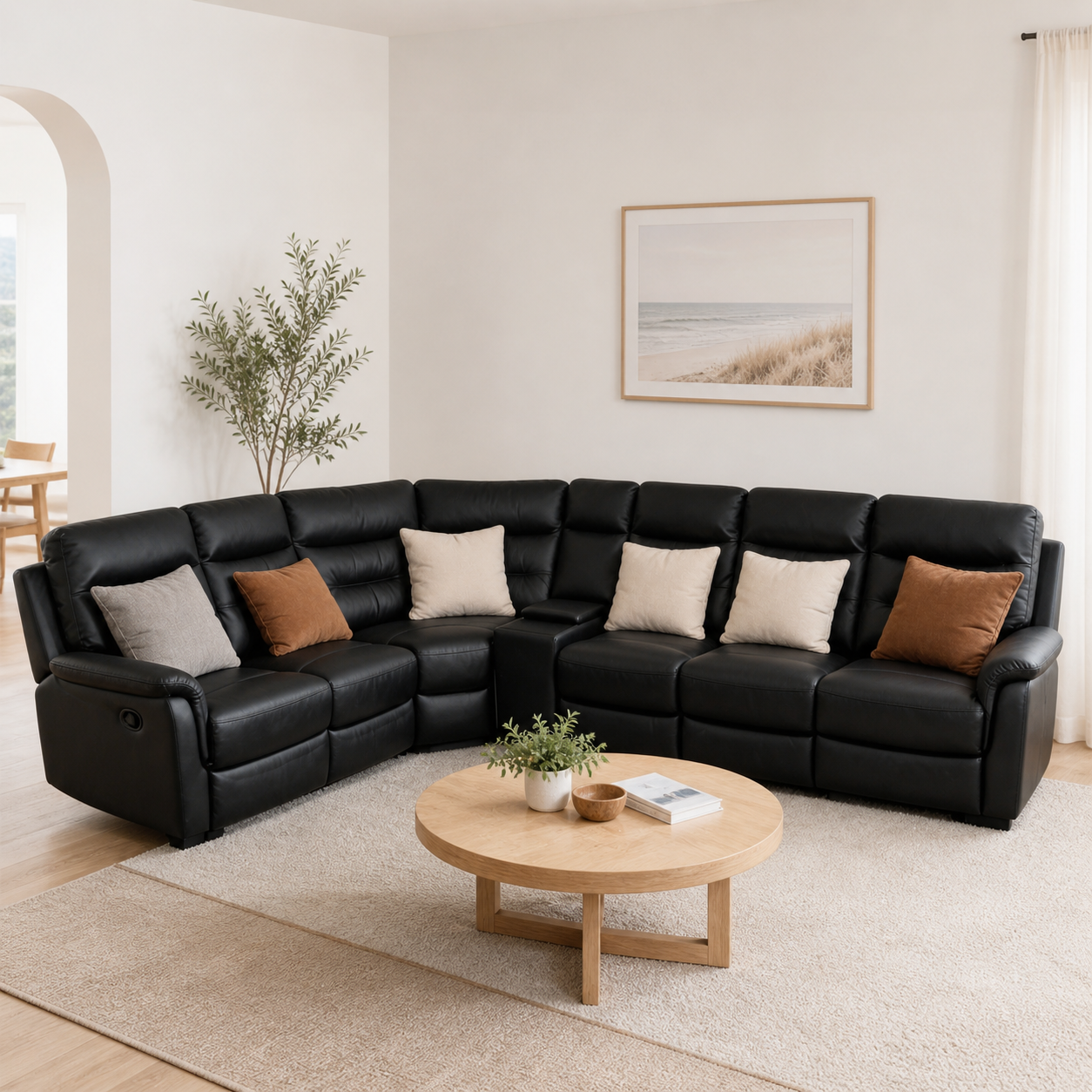 Black leather recliner corner sofa Ballarat warehouse