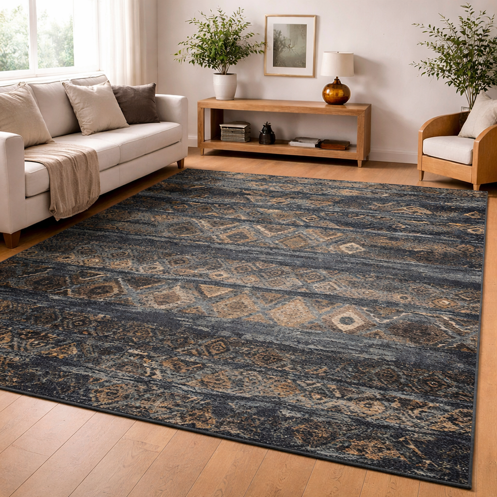 Raffia Tribal Texture Rug -Blue Multi