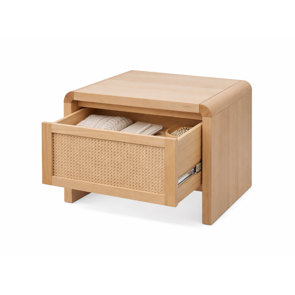 Byron Cane Bedside Table -Natural Oak Finish