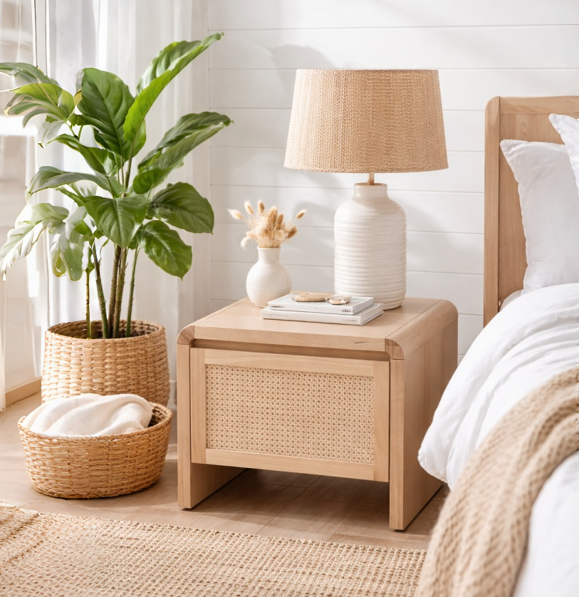 Byron Cane Bedside Table -Natural Oak Finish