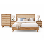 Coast Cane Bedroom Suite -Light Timber Bed Frame & Matching Set