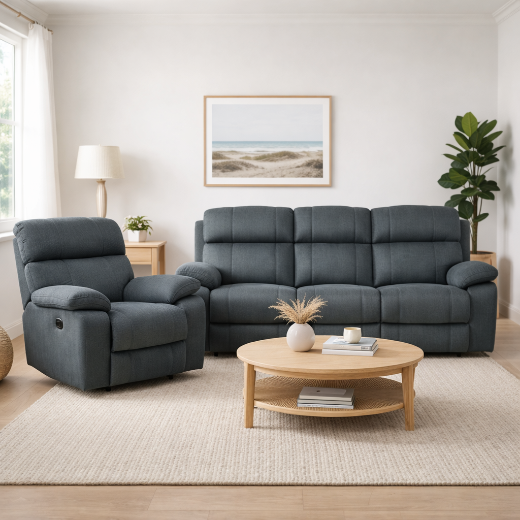Raego 3 + 1 Manual Recliner Sofa Set -Charcoal Blue