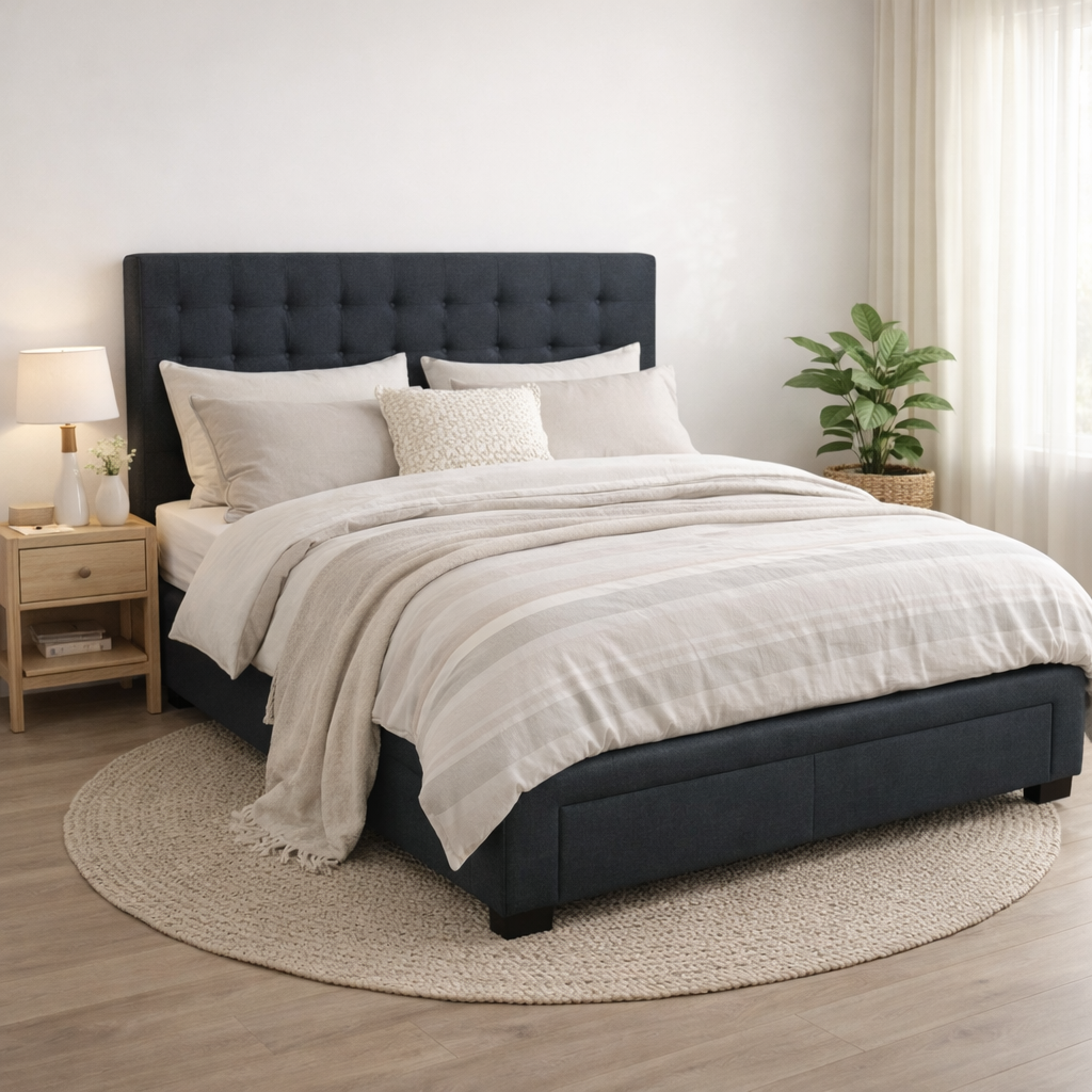 Rhodes Double Bed Frame -Charcoal Upholstered
