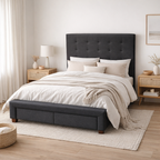Ritz Queen Bed with Storage Drawers -Charcoal Upholstered