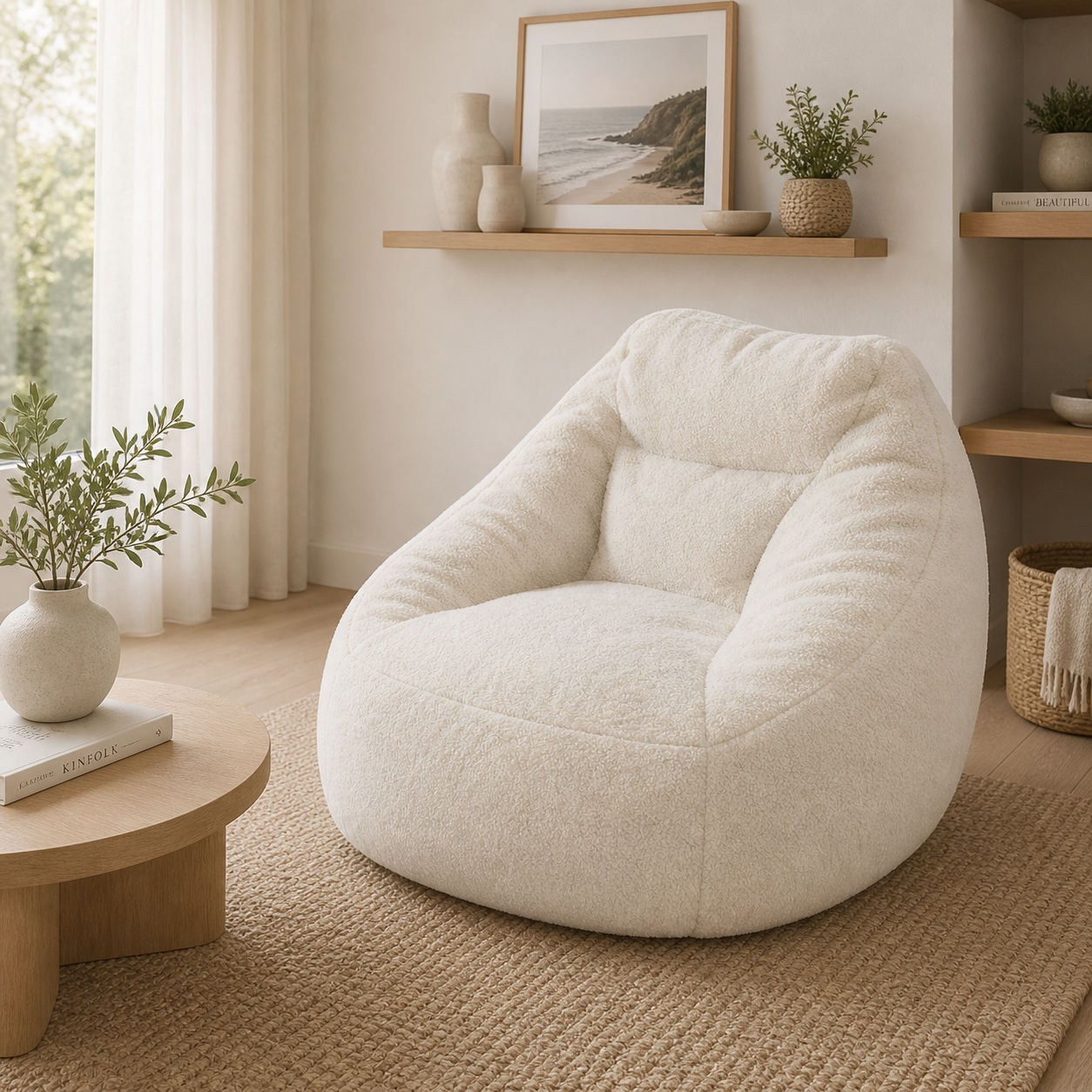 Cloud Soft Bean Bag Chair -Plush Lounge Seat (Cream White)