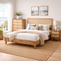 Coast Cane Bedroom Suite -Light Timber Bed Frame & Matching Set