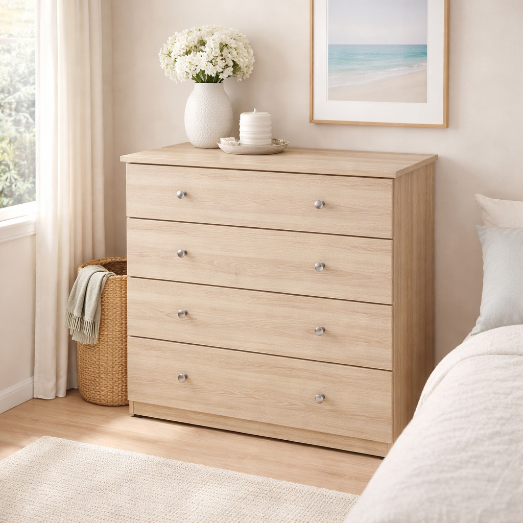 Coastal Grey Wide Tallboy -4 Drawer Chest