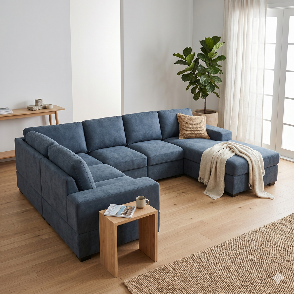 Colac Modular Corner Sofa -Deep Blue Fabric