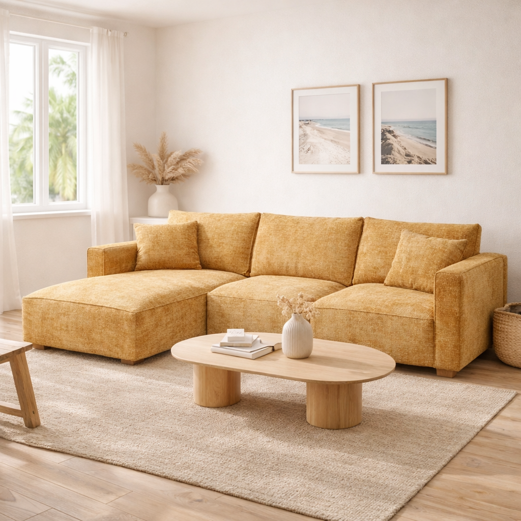 Conrad Chaise Sofa -Warm Mustard Fabric