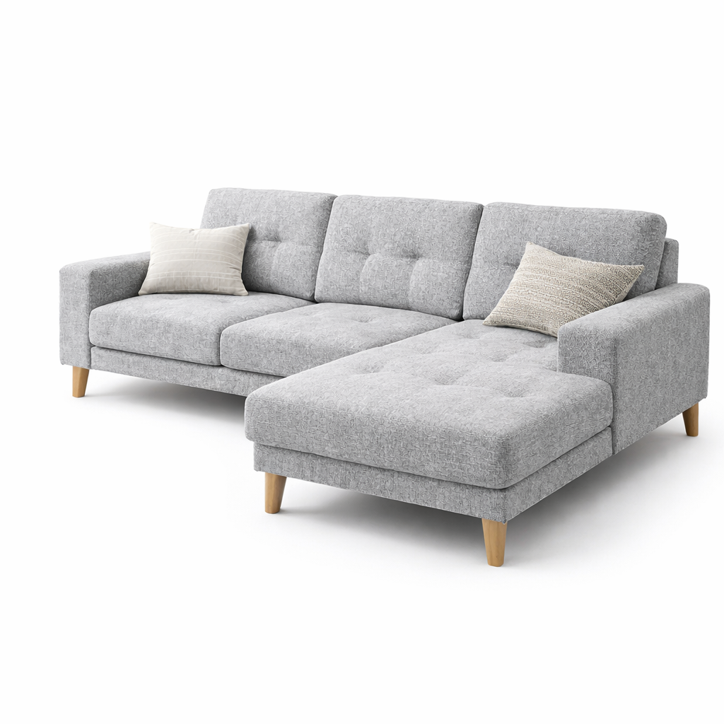 Club Fabric Corner Sofa -Light Grey Chaise
