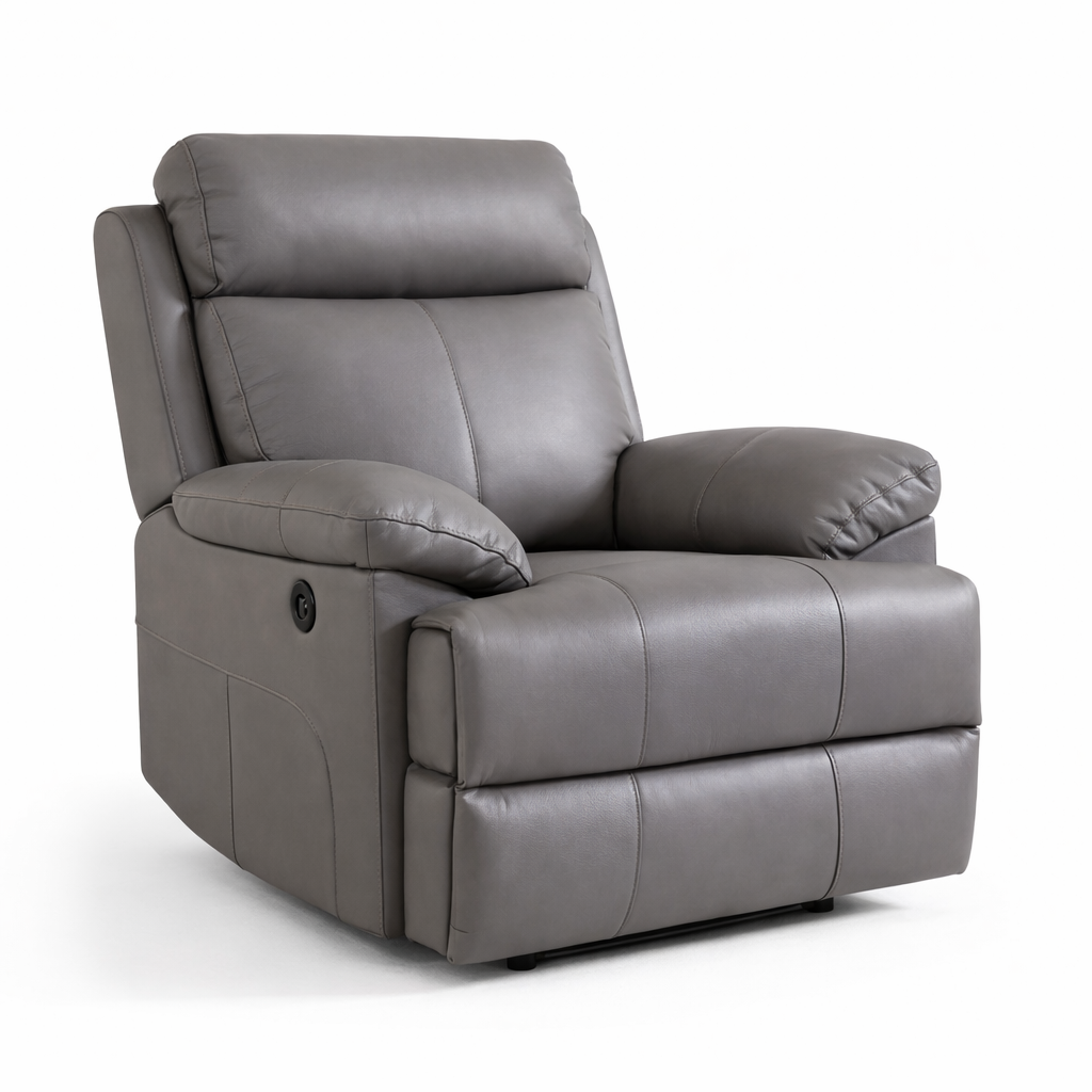 Jersey Leather Electric Recliner Armchair -Grey