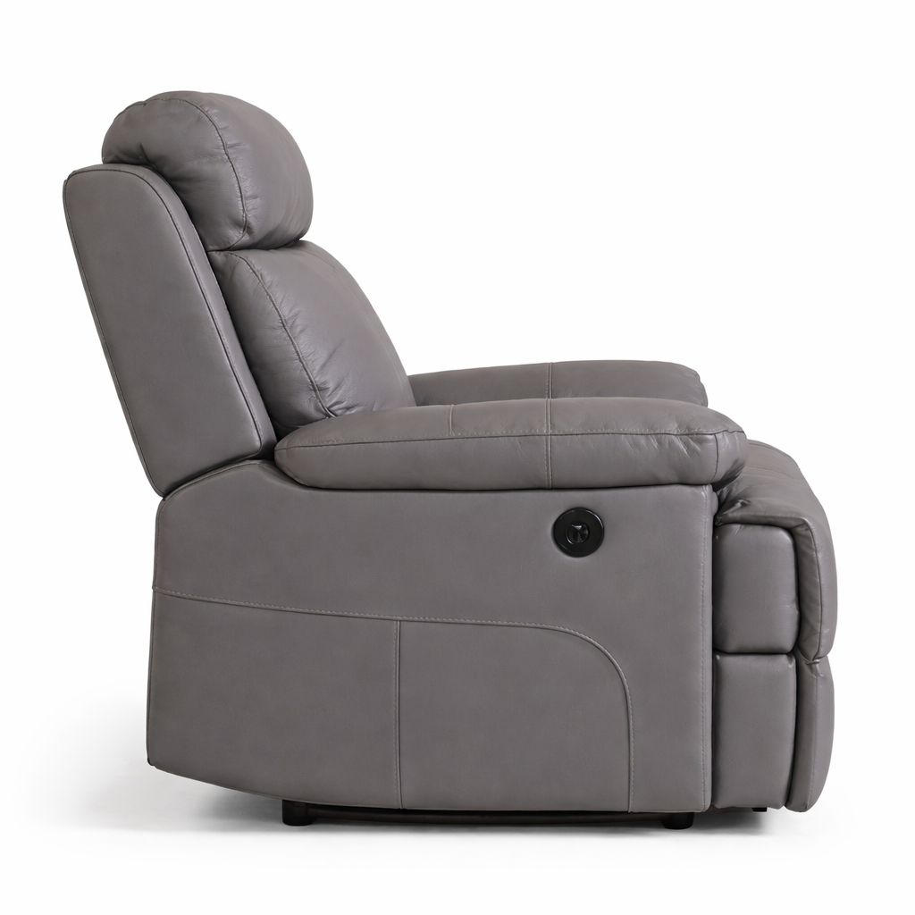 Jersey Leather Electric Recliner Armchair -Grey