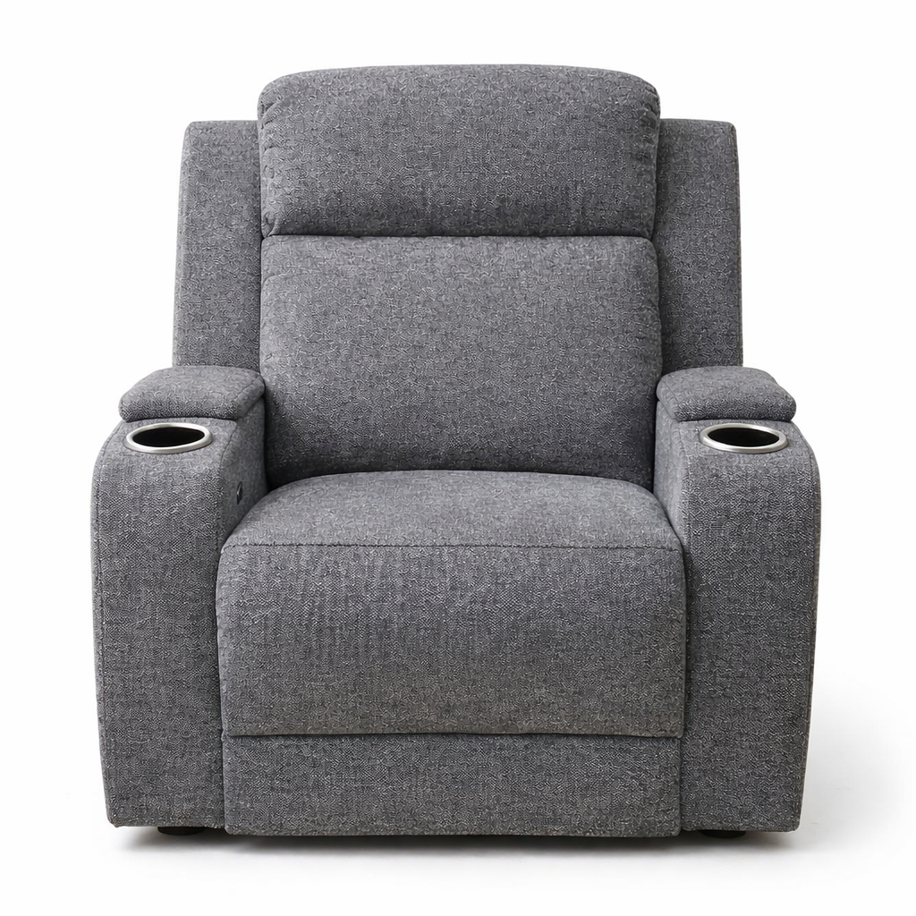 Nevada Fabric Electric Recliner Armchair -Grey with Cup Holder
