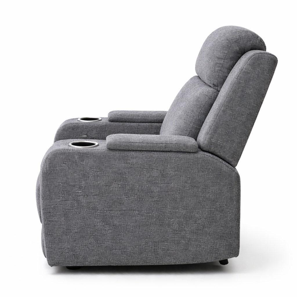 Nevada Fabric Electric Recliner Armchair -Grey with Cup Holder
