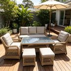 Corfuout 6PC Outdoor Wicker Dining Lounge Set