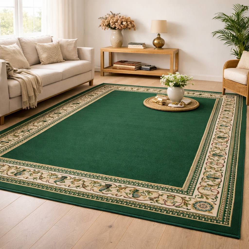 Allure Classic Border Rug -Emerald Green
