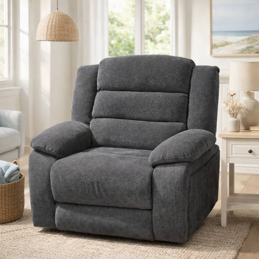 Captain Fabric Recliner Armchair -Soft Grey | Plush Comfort Lounge Chair